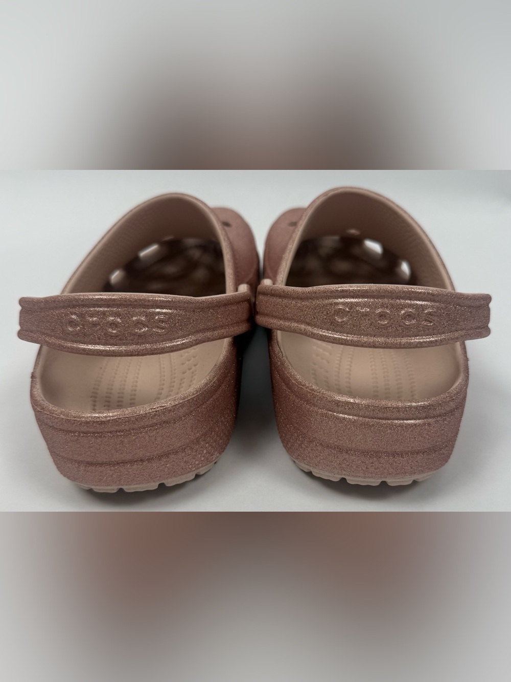 Crocs Classic Glitter Clog Quartz Rose Gold Sparkle Women’s 11 Men’s 9 EUC - Picture 8 of 10